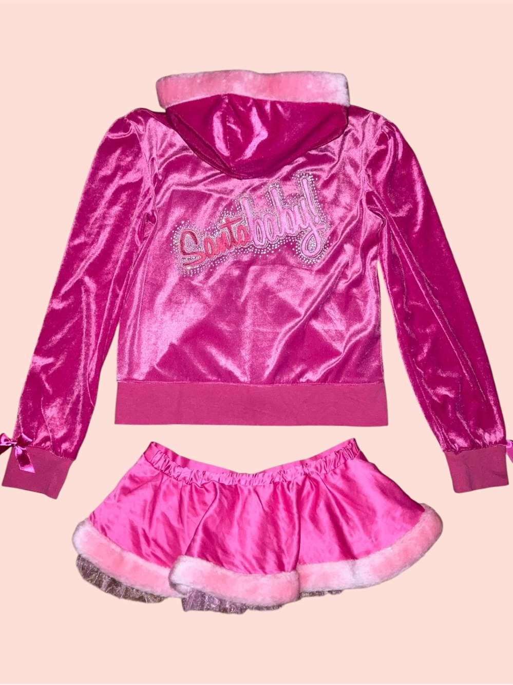 2007 Hot Pink Santa Baby Bling Zip Hoodie & Skirt Set